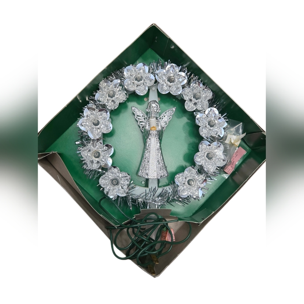 Vintage Retro NOMA Angel Tree Topper Lighted Wreath 1986 Santa Lites w Box